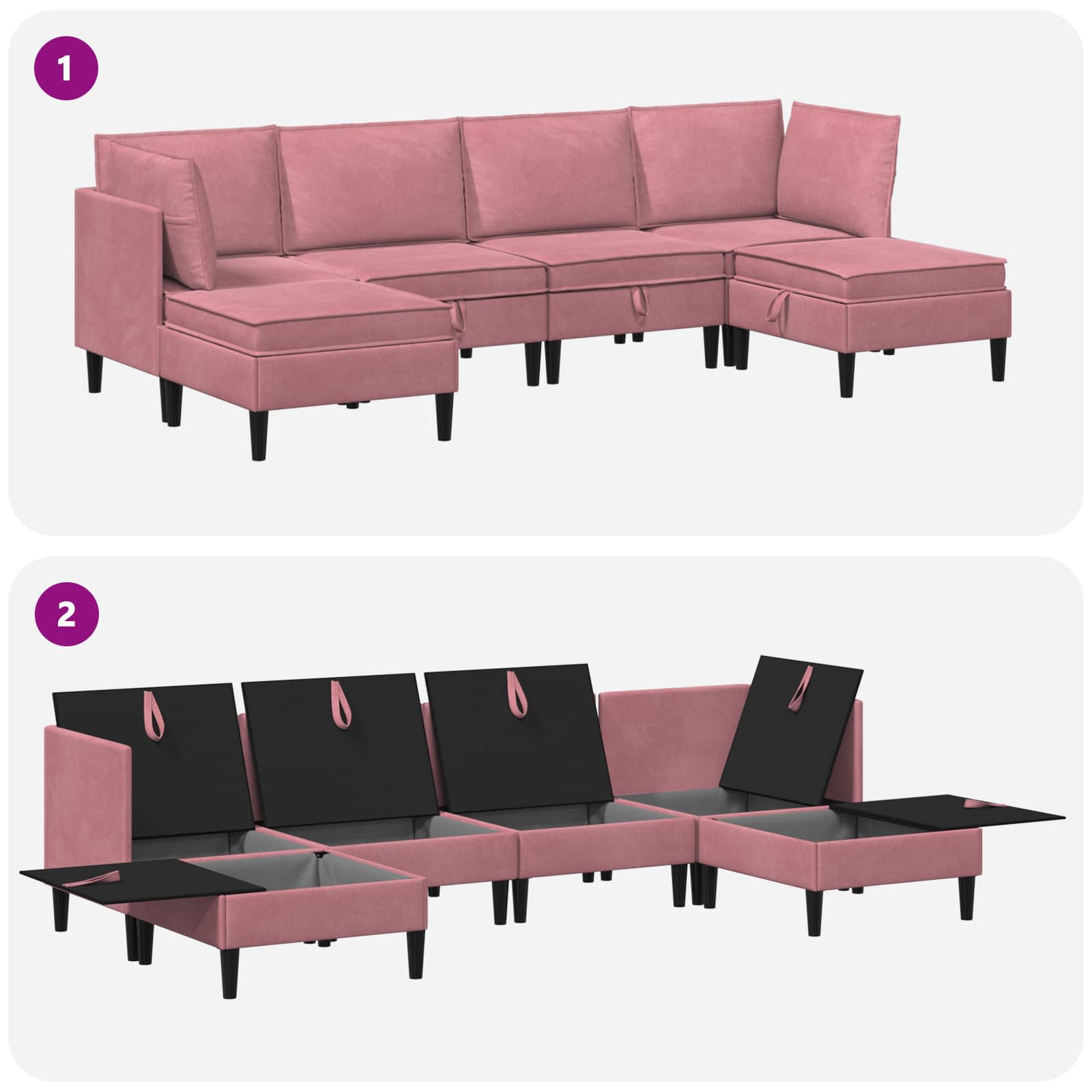 vidaXL Zestaw mebli do salonu z poduszką 6 pcs różowy Welur