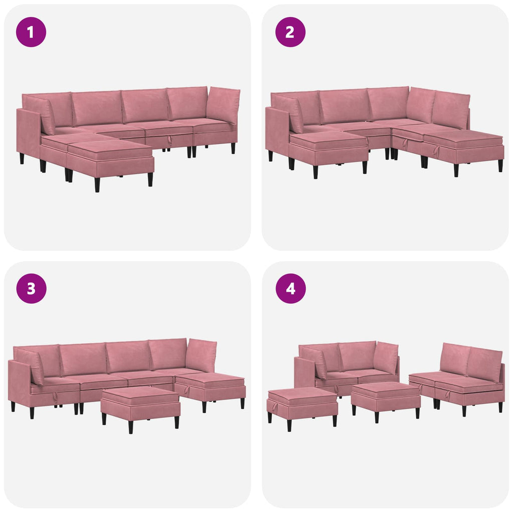 vidaXL Zestaw mebli do salonu z poduszką 6 pcs różowy Welur