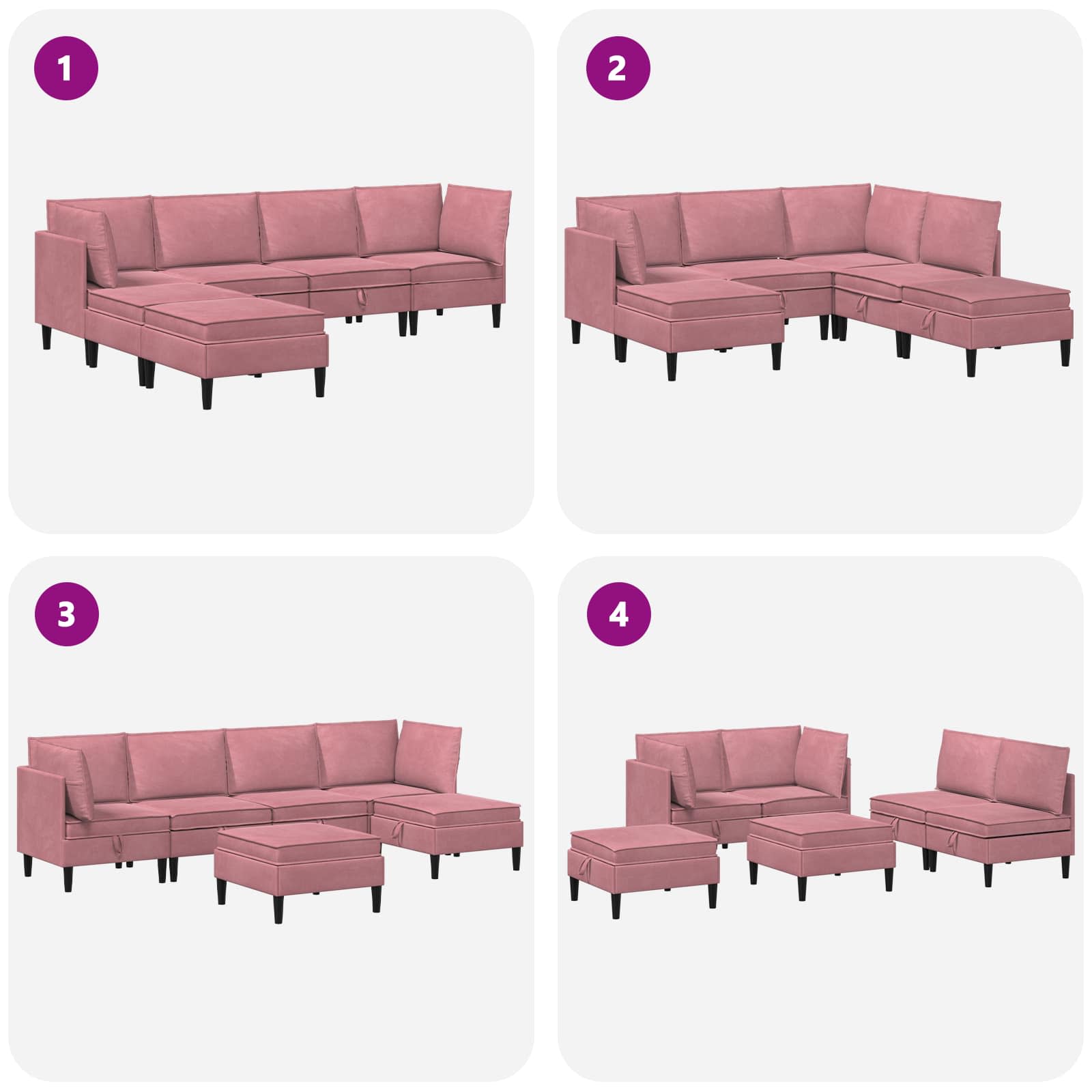 vidaXL Zestaw mebli do salonu z poduszką 6 pcs różowy Welur