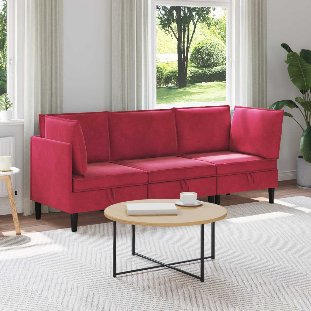 vidaXL Zestaw mebli do salonu z poduszką 3 pcs Czerwone wino Welur