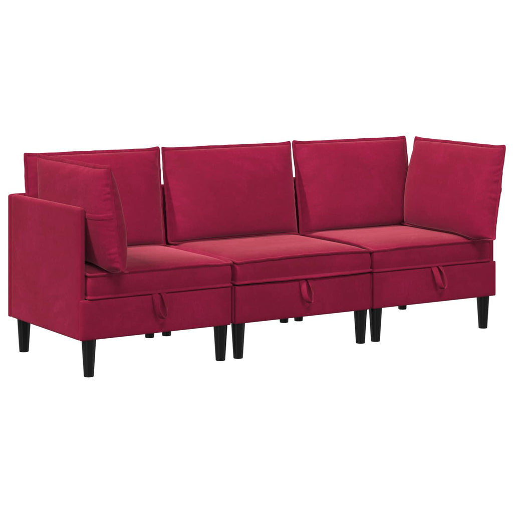 vidaXL Zestaw mebli do salonu z poduszką 3 pcs Czerwone wino Welur