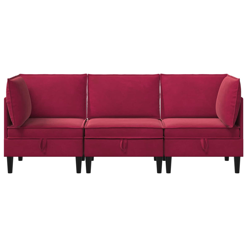 vidaXL Zestaw mebli do salonu z poduszką 3 pcs Czerwone wino Welur
