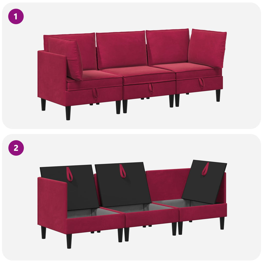 vidaXL Zestaw mebli do salonu z poduszką 3 pcs Czerwone wino Welur
