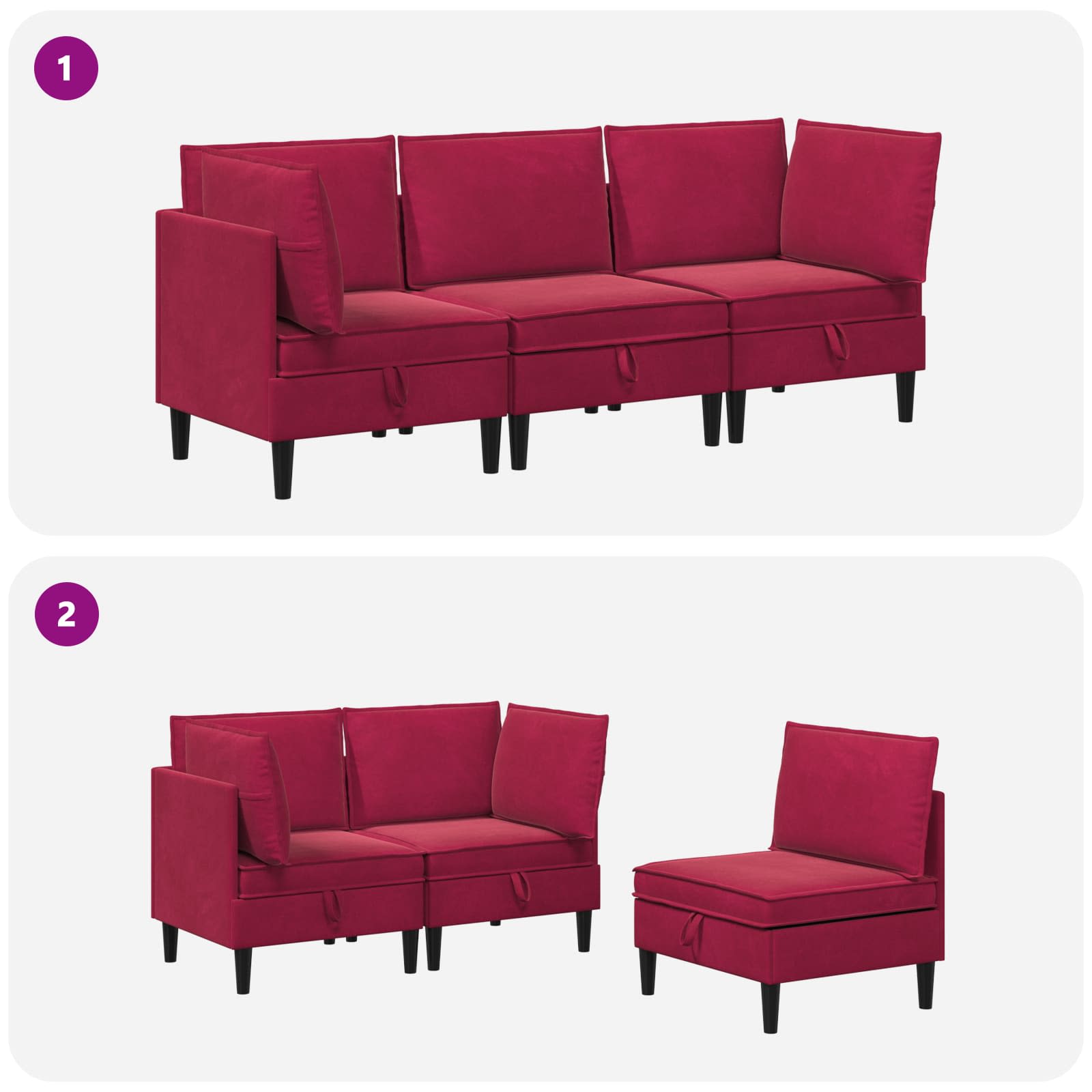 vidaXL Zestaw mebli do salonu z poduszką 3 pcs Czerwone wino Welur