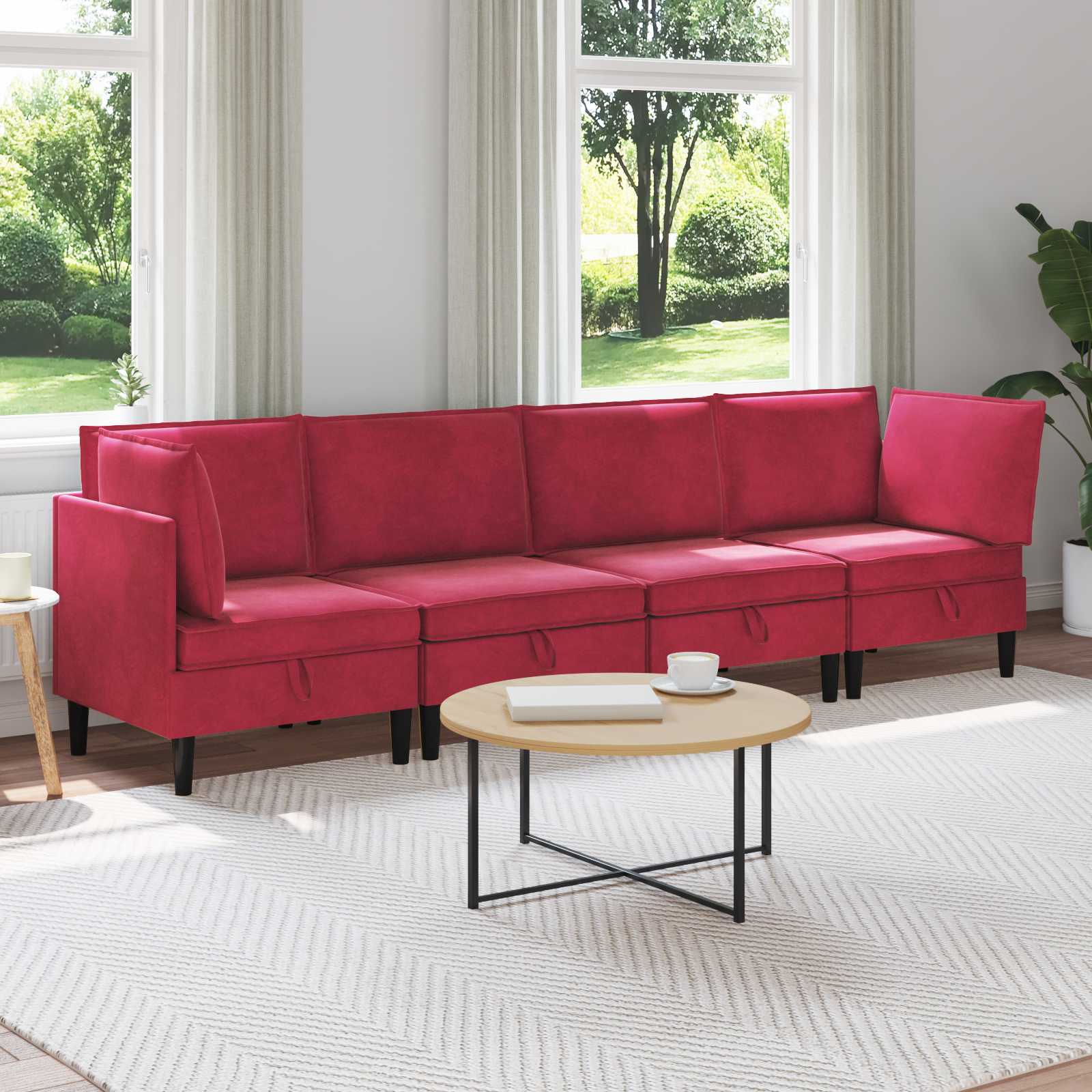 vidaXL Zestaw mebli do salonu z poduszką 4 pcs Czerwone wino Welur