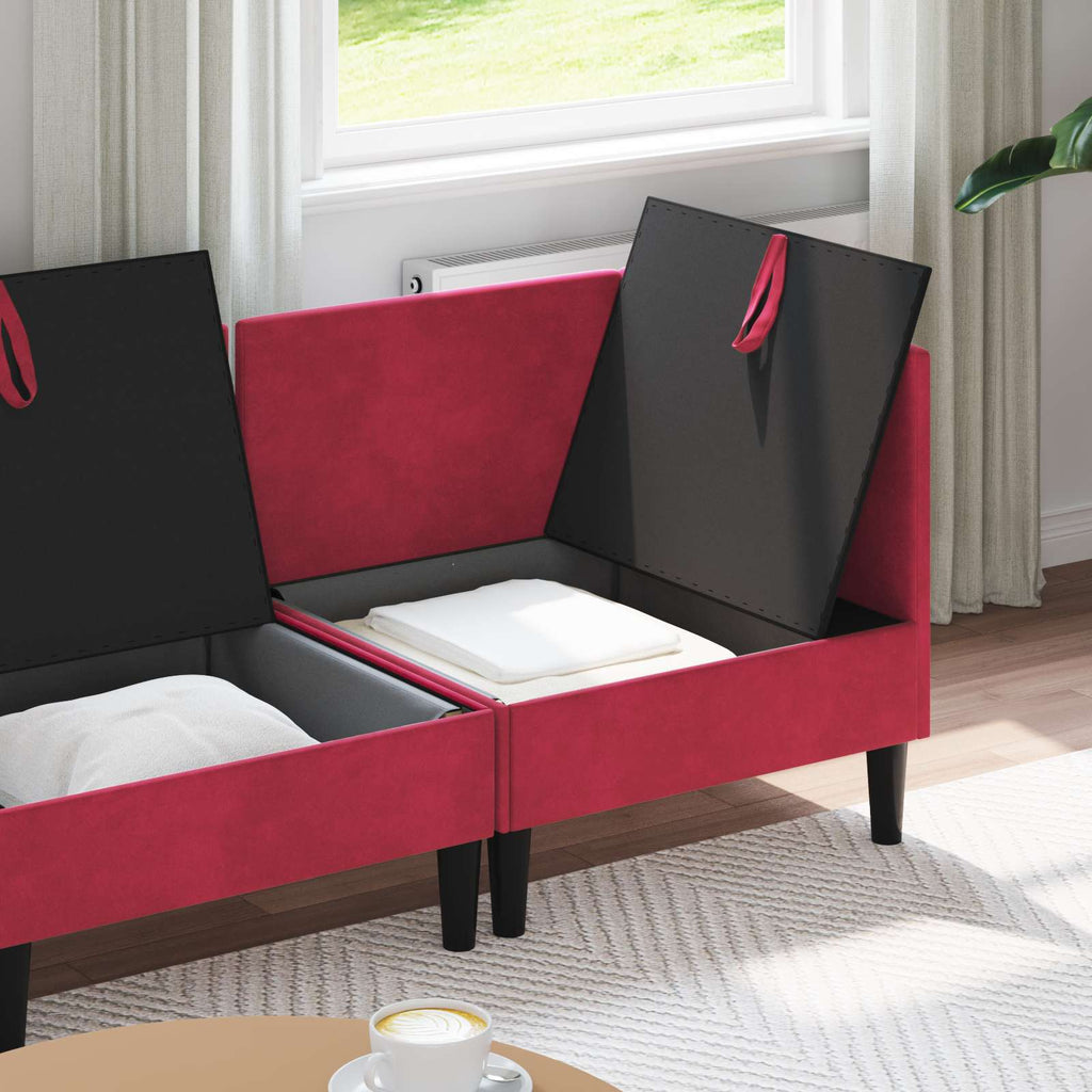 vidaXL Zestaw mebli do salonu z poduszką 4 pcs Czerwone wino Welur