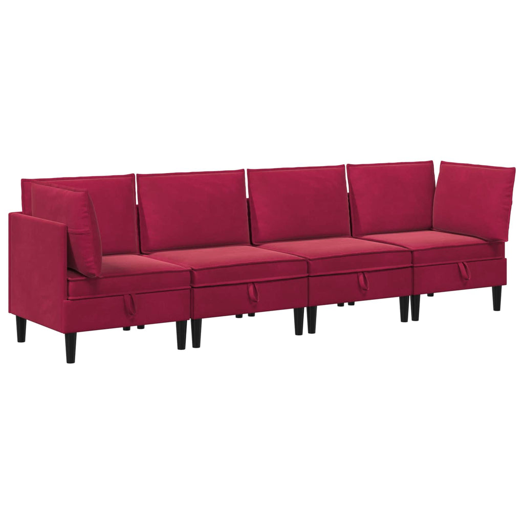 vidaXL Zestaw mebli do salonu z poduszką 4 pcs Czerwone wino Welur