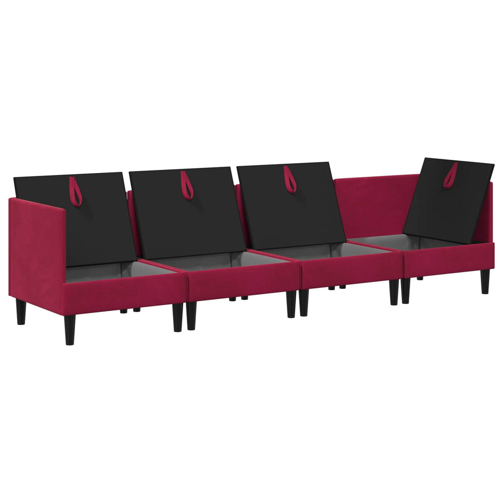 vidaXL Zestaw mebli do salonu z poduszką 4 pcs Czerwone wino Welur