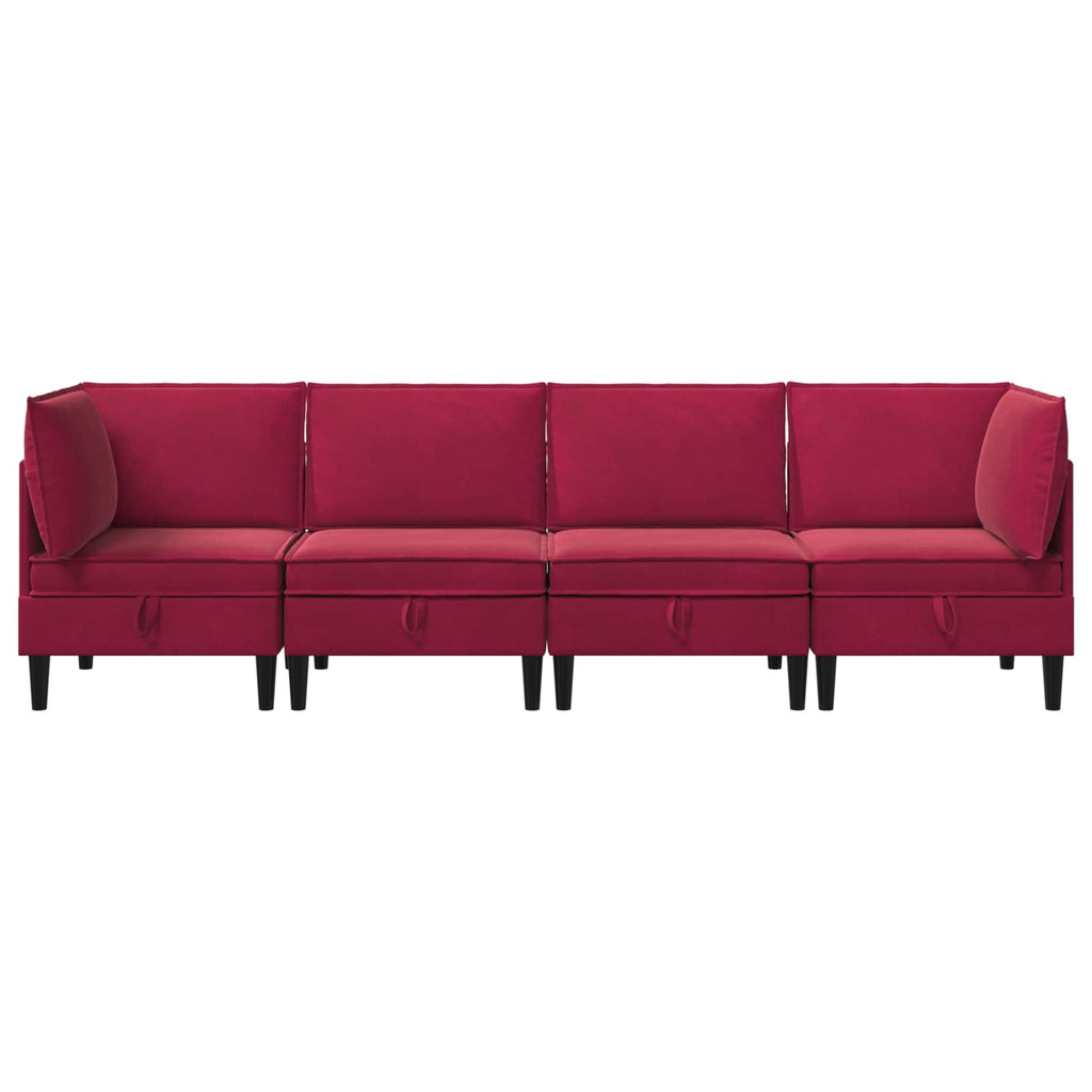 vidaXL Zestaw mebli do salonu z poduszką 4 pcs Czerwone wino Welur