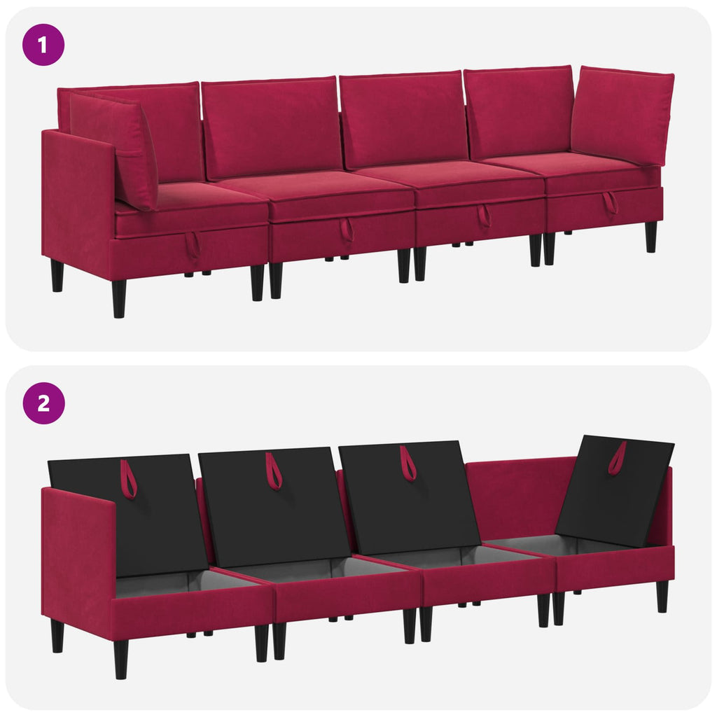 vidaXL Zestaw mebli do salonu z poduszką 4 pcs Czerwone wino Welur