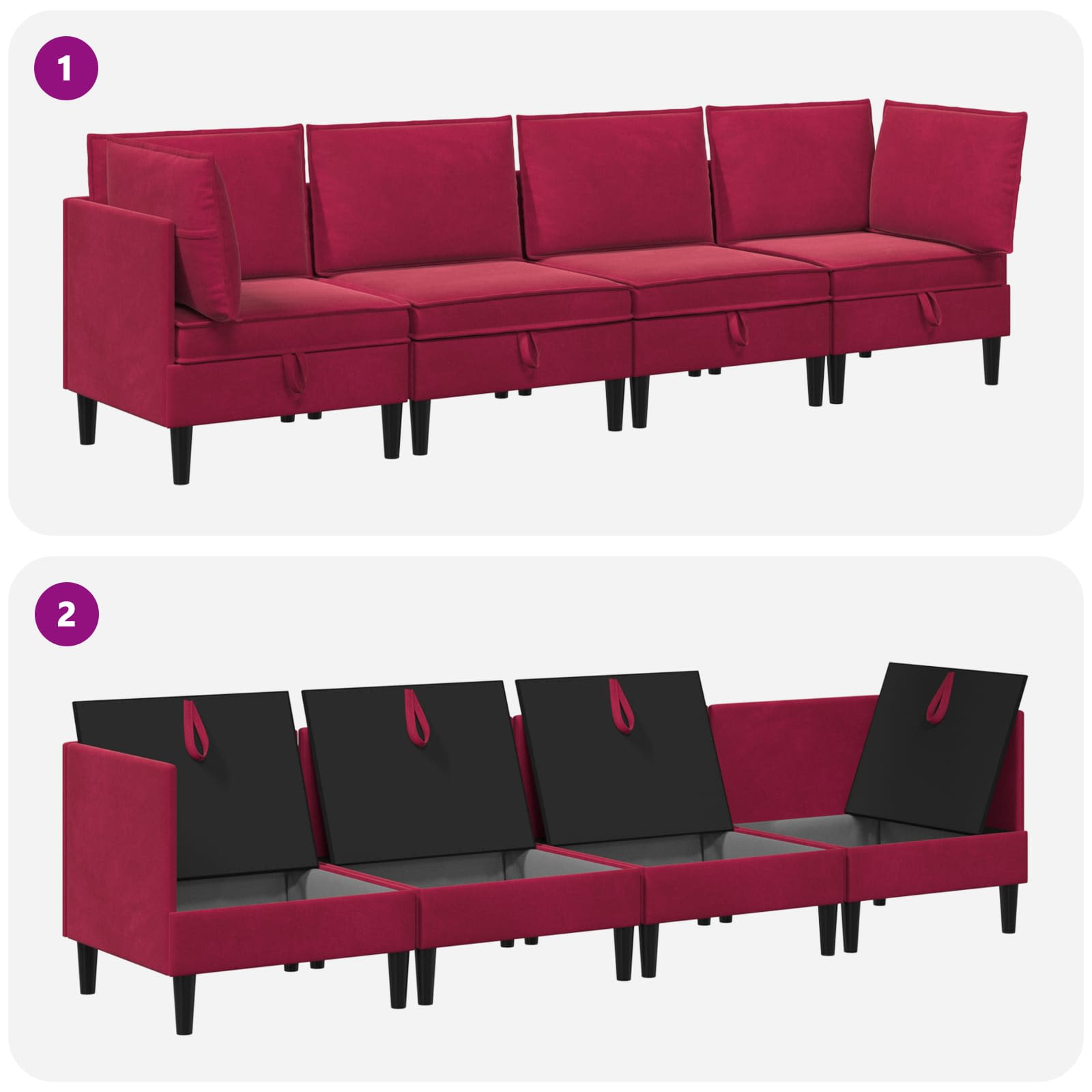vidaXL Zestaw mebli do salonu z poduszką 4 pcs Czerwone wino Welur