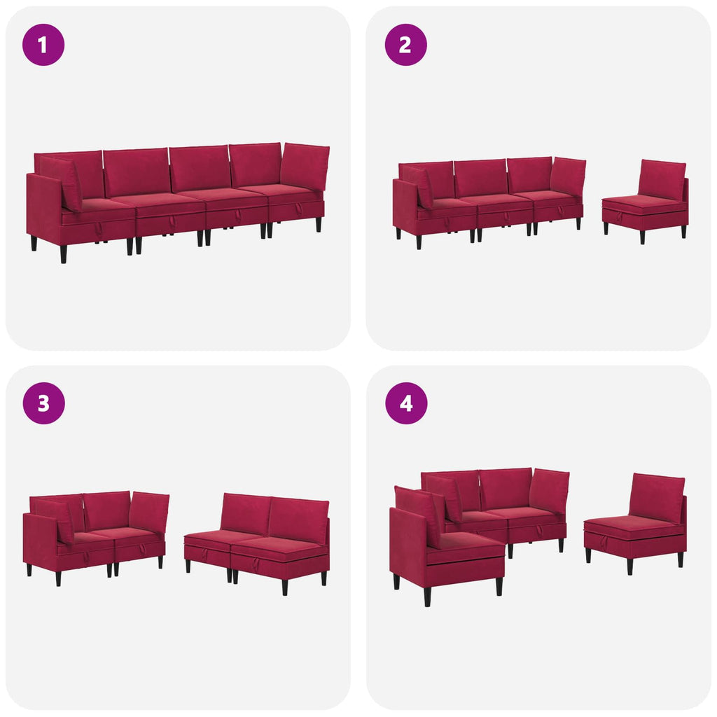 vidaXL Zestaw mebli do salonu z poduszką 4 pcs Czerwone wino Welur