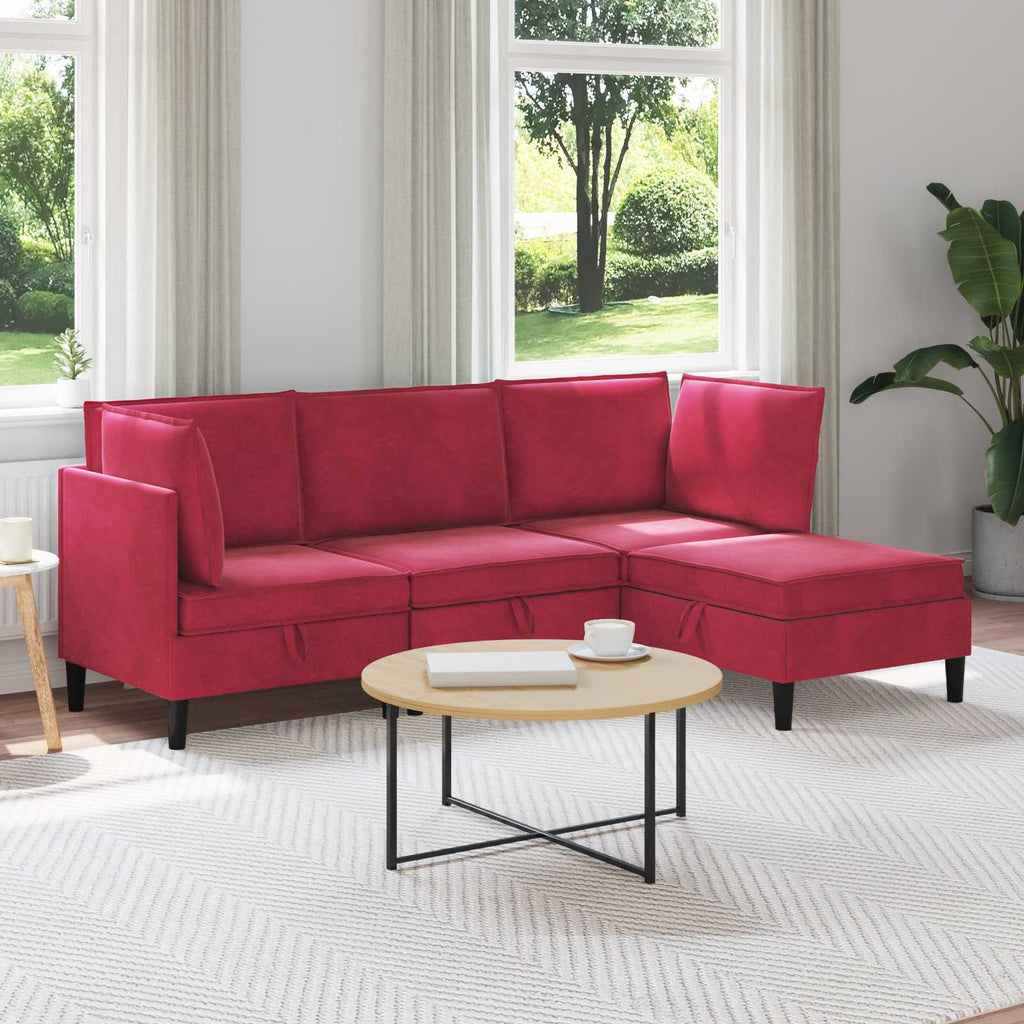 vidaXL Zestaw mebli do salonu z poduszką 4 pcs Czerwone wino Welur