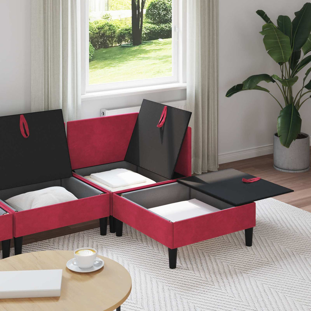 vidaXL Zestaw mebli do salonu z poduszką 4 pcs Czerwone wino Welur