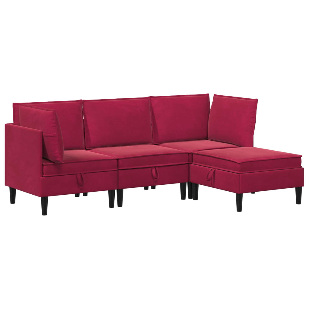 vidaXL Zestaw mebli do salonu z poduszką 4 pcs Czerwone wino Welur