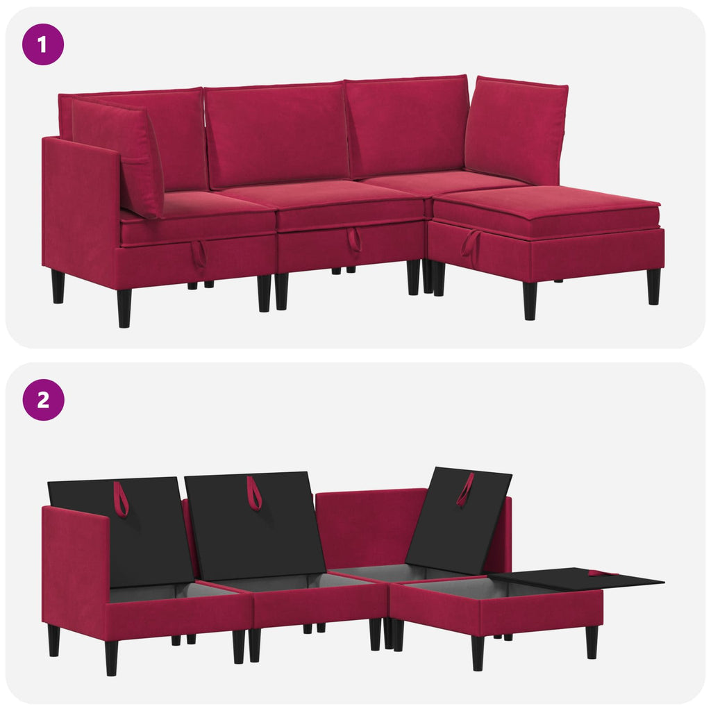 vidaXL Zestaw mebli do salonu z poduszką 4 pcs Czerwone wino Welur