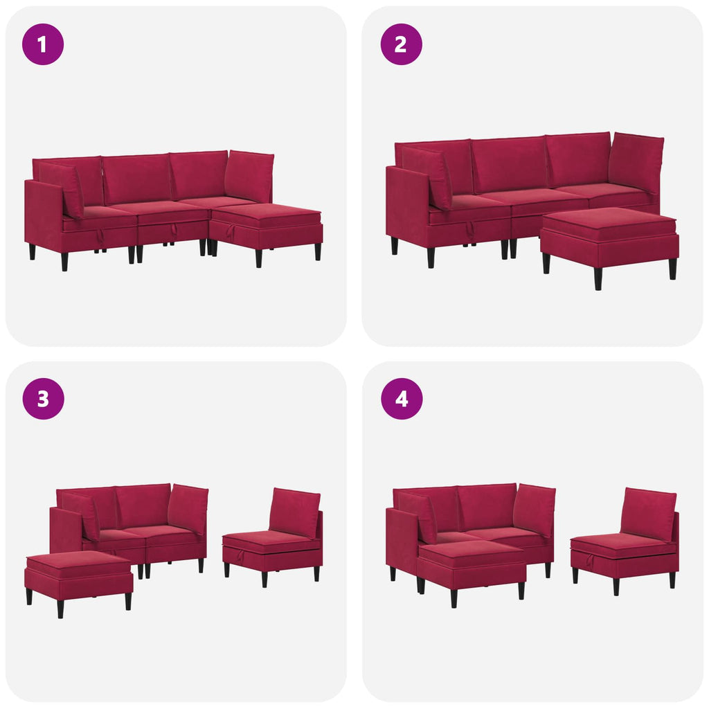 vidaXL Zestaw mebli do salonu z poduszką 4 pcs Czerwone wino Welur