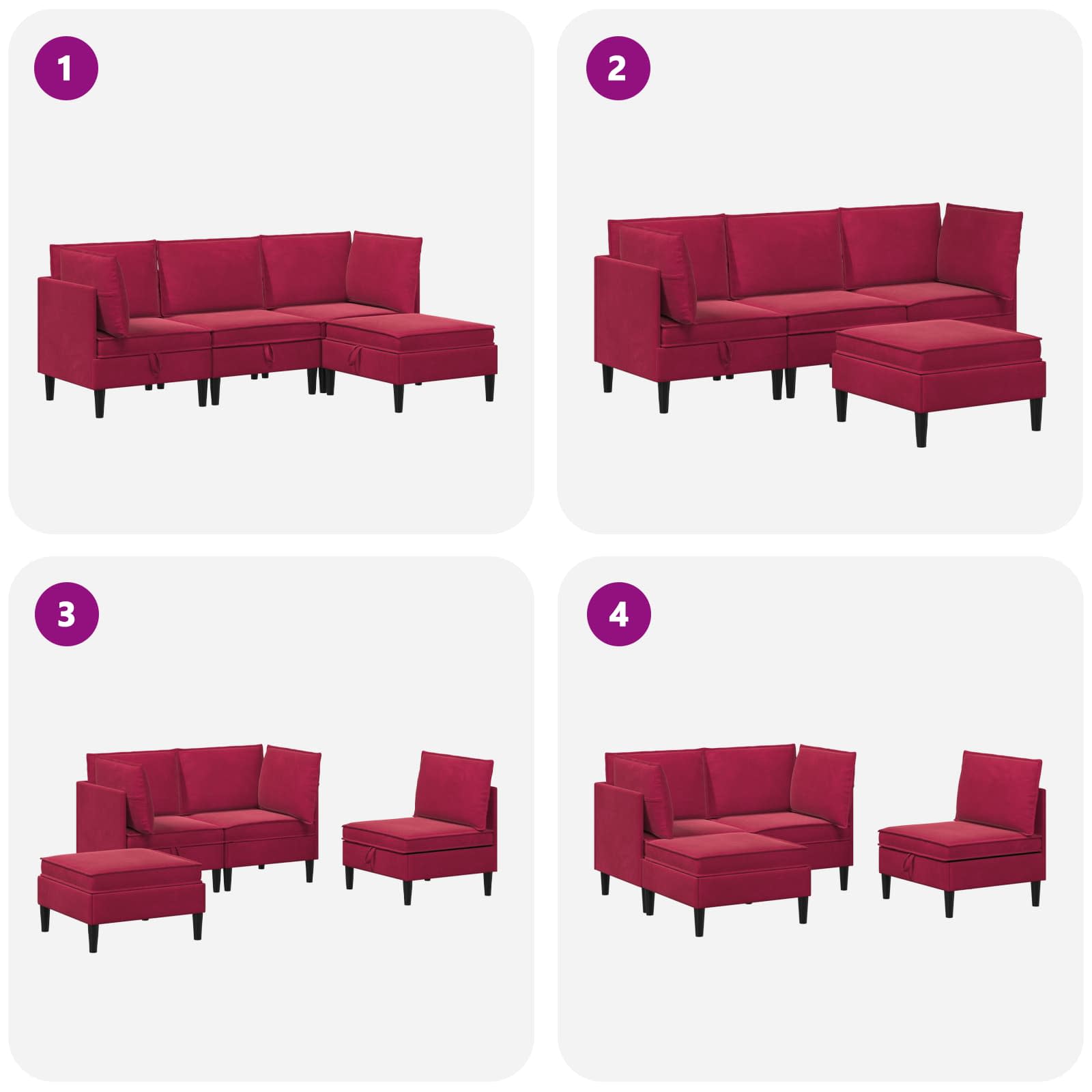 vidaXL Zestaw mebli do salonu z poduszką 4 pcs Czerwone wino Welur