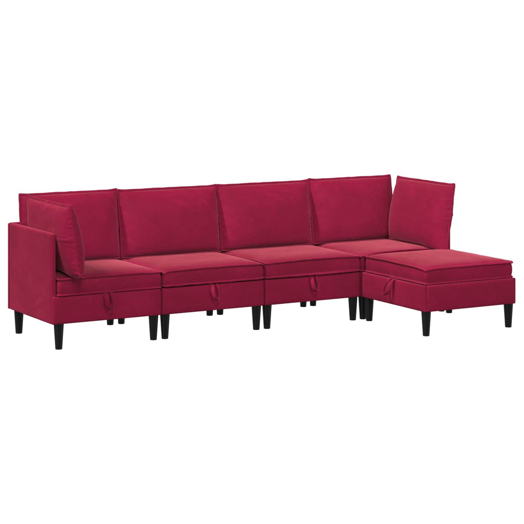 vidaXL Zestaw mebli do salonu z poduszką 5 pcs Czerwone wino Welur