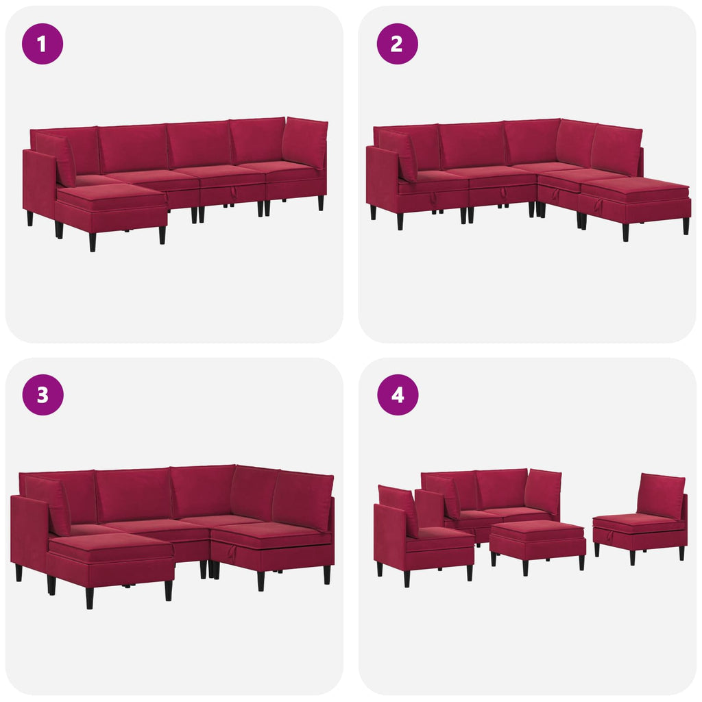 vidaXL Zestaw mebli do salonu z poduszką 5 pcs Czerwone wino Welur