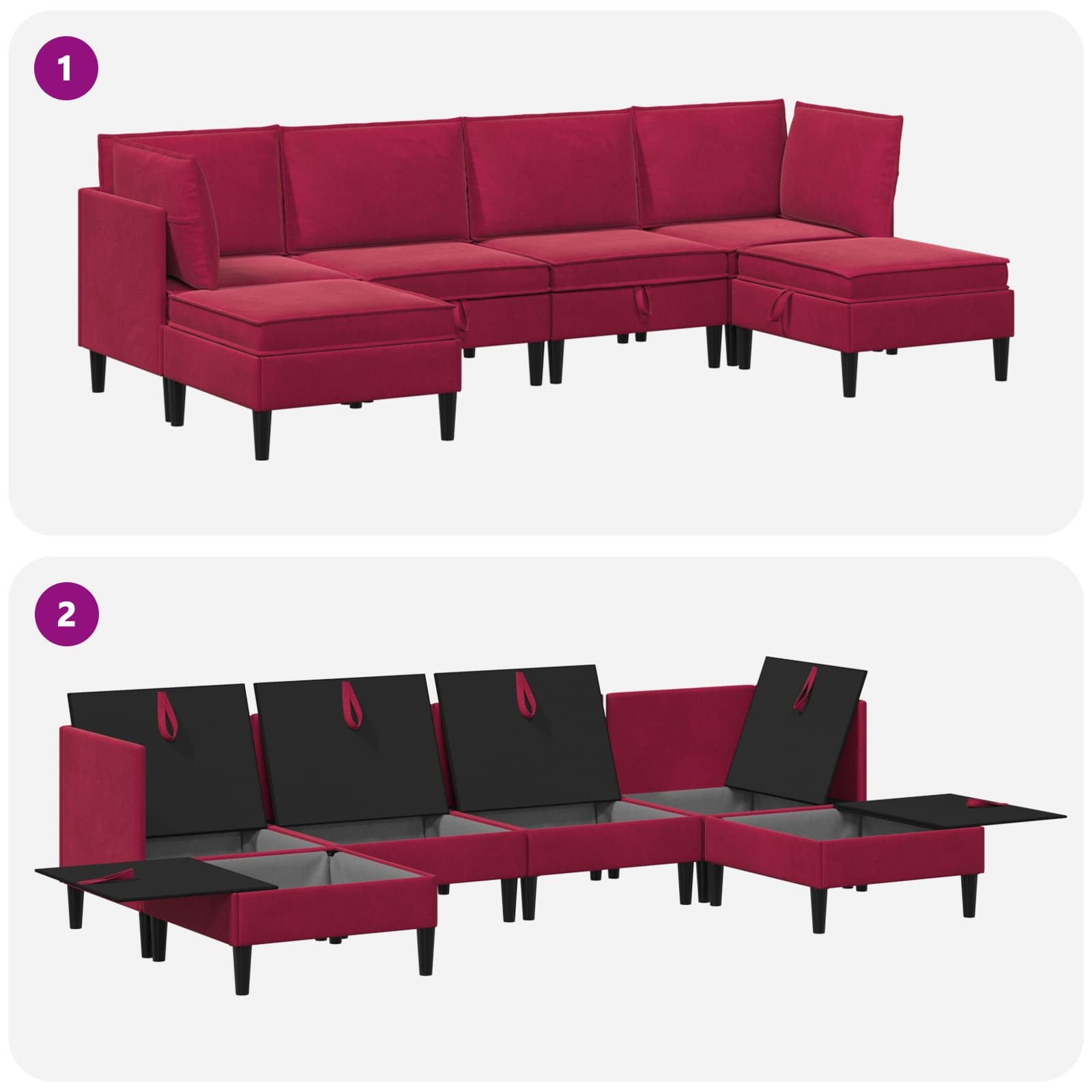 vidaXL Zestaw mebli do salonu z poduszką 6 pcs Czerwone wino Welur