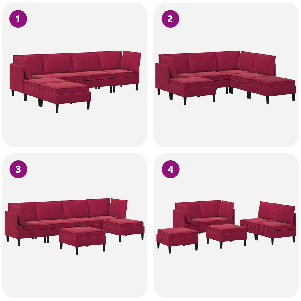 vidaXL Zestaw mebli do salonu z poduszką 6 pcs Czerwone wino Welur