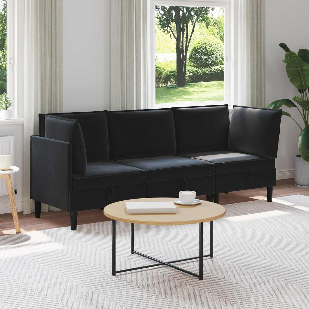 vidaXL Zestaw mebli do salonu z poduszką 3 pcs Czarny Welur