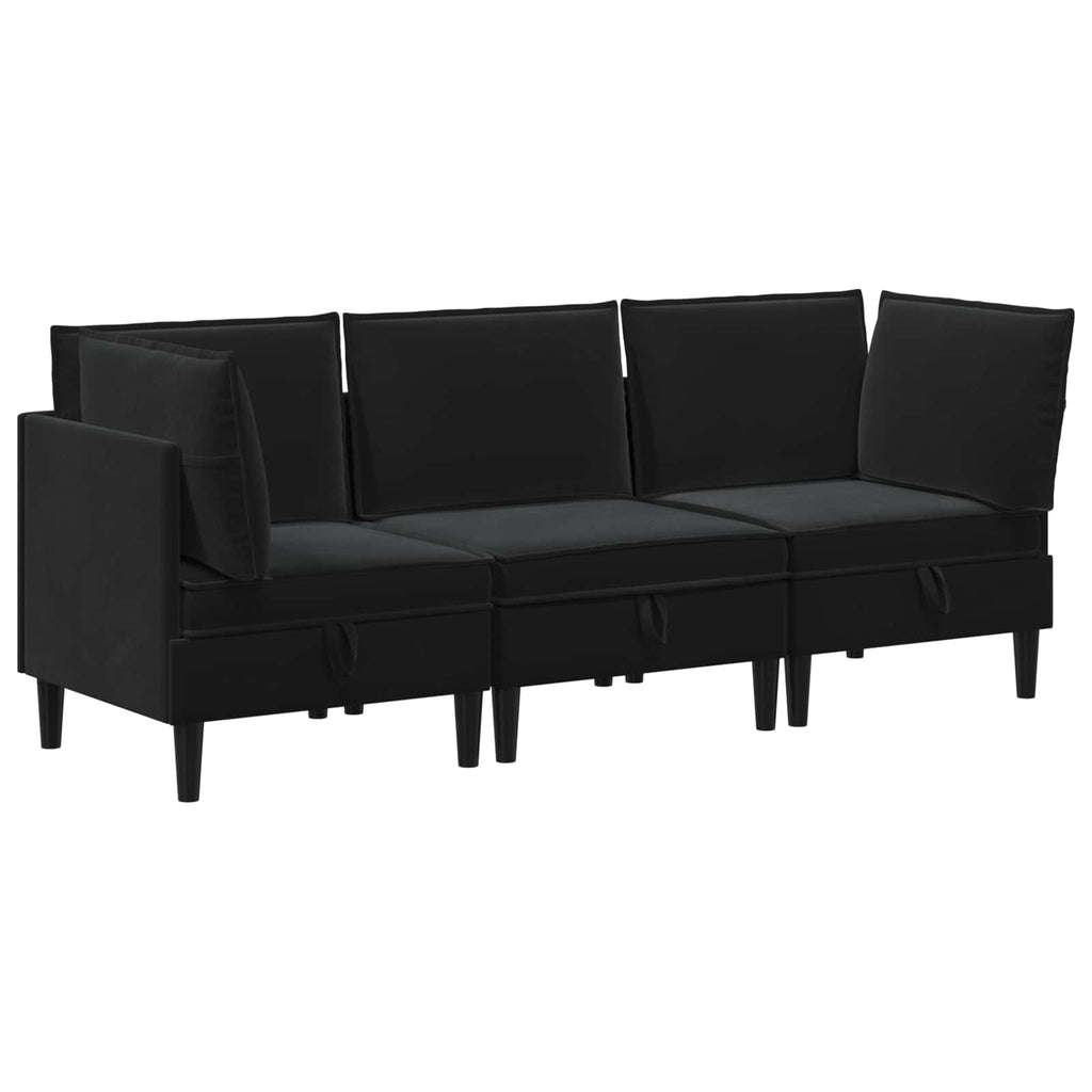 vidaXL Zestaw mebli do salonu z poduszką 3 pcs Czarny Welur