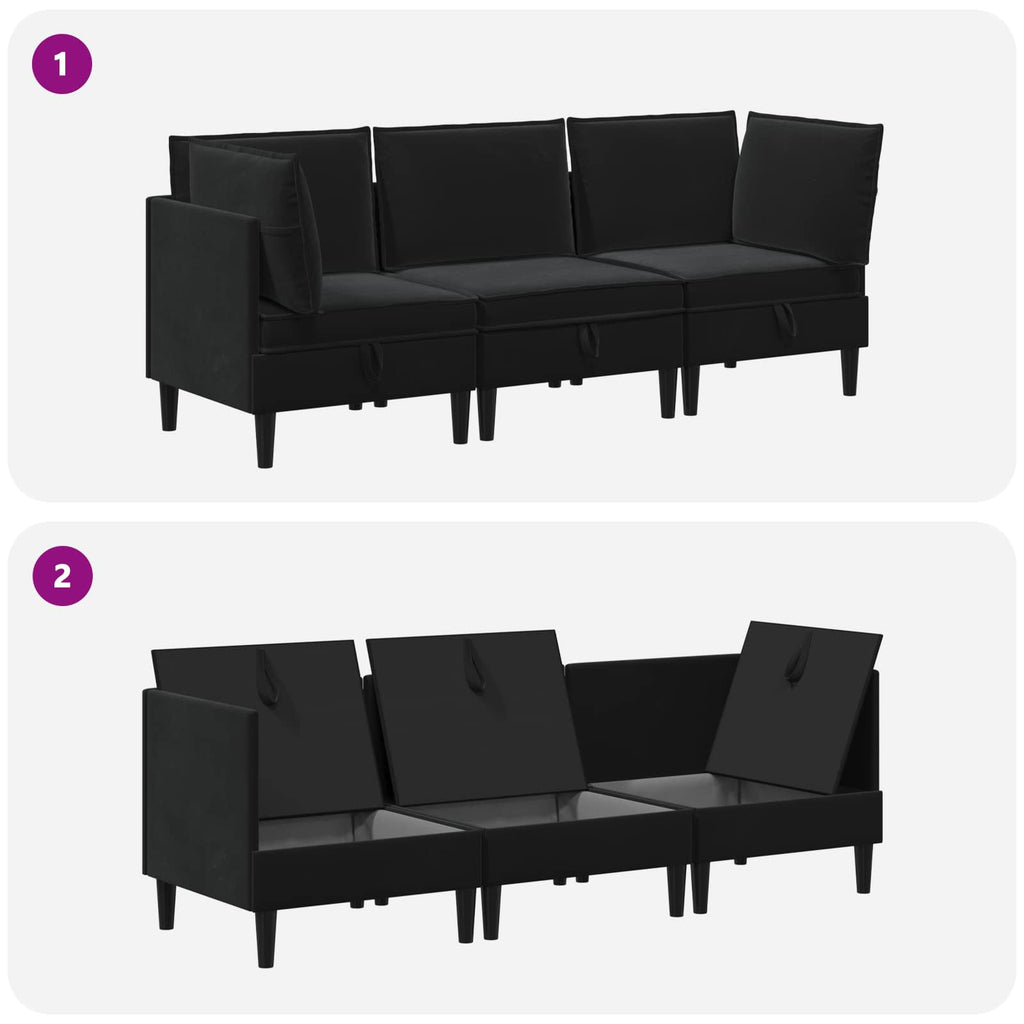 vidaXL Zestaw mebli do salonu z poduszką 3 pcs Czarny Welur