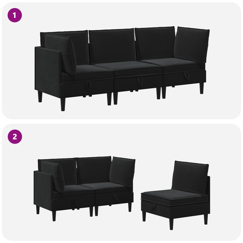 vidaXL Zestaw mebli do salonu z poduszką 3 pcs Czarny Welur