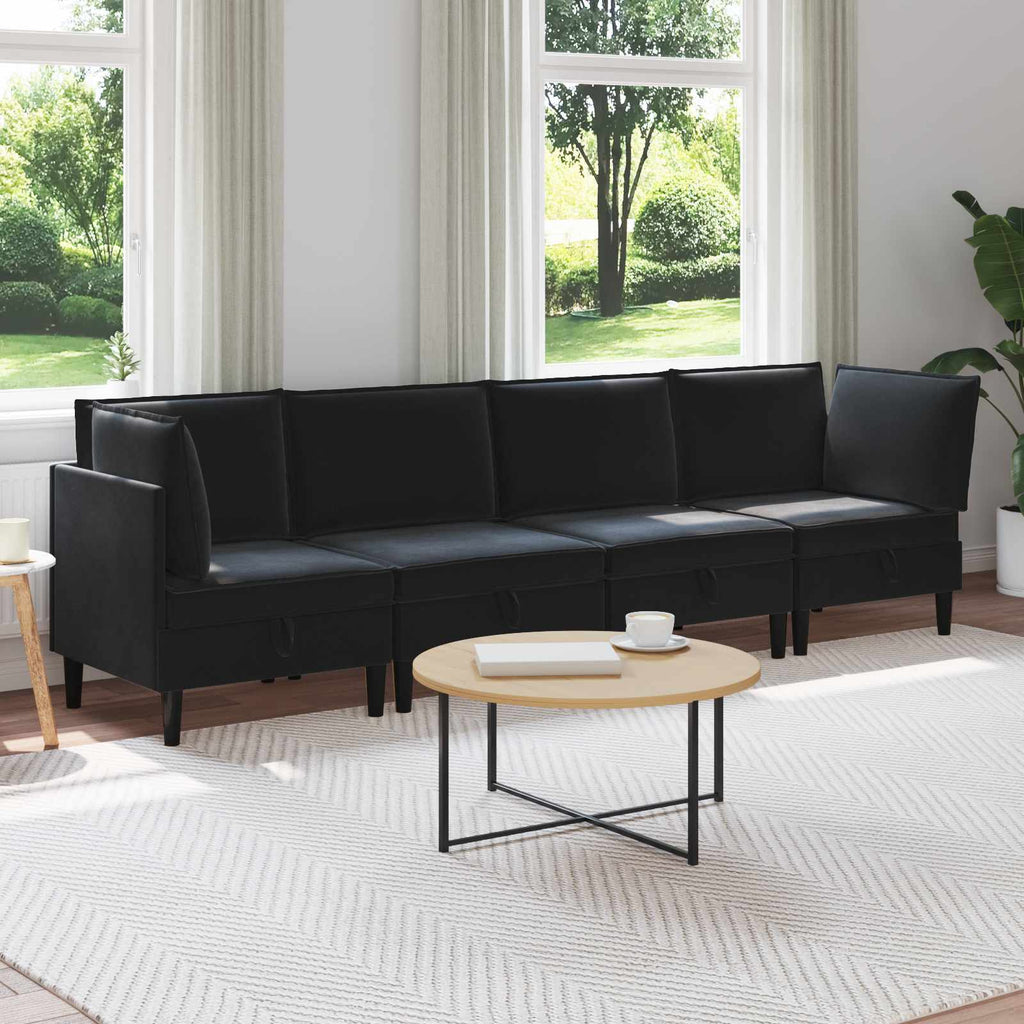 vidaXL Zestaw mebli do salonu z poduszką 4 pcs Czarny Welur