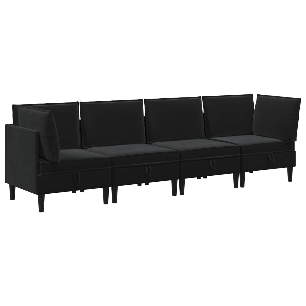 vidaXL Zestaw mebli do salonu z poduszką 4 pcs Czarny Welur
