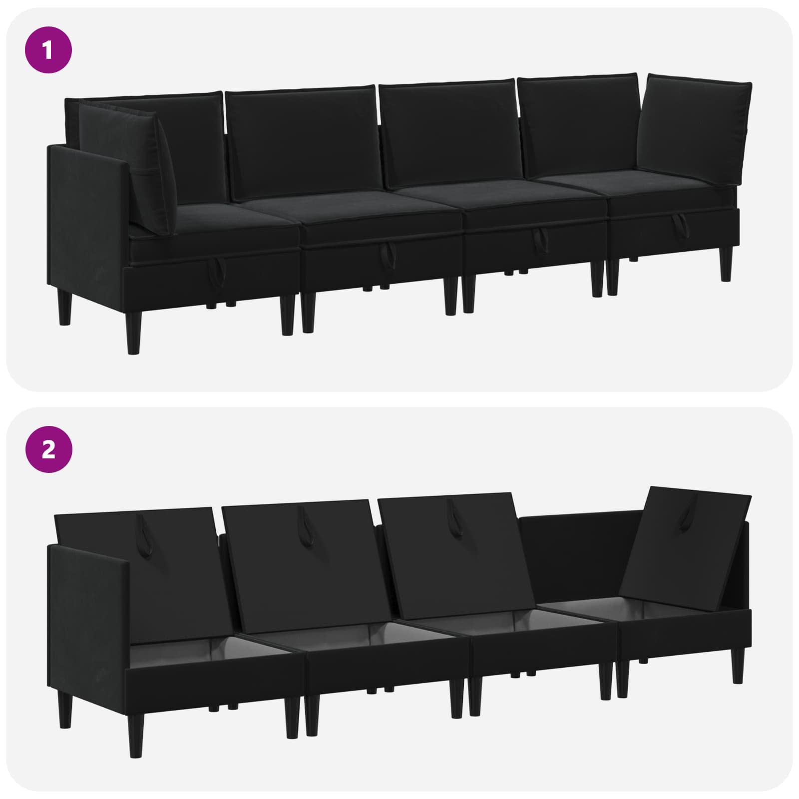 vidaXL Zestaw mebli do salonu z poduszką 4 pcs Czarny Welur