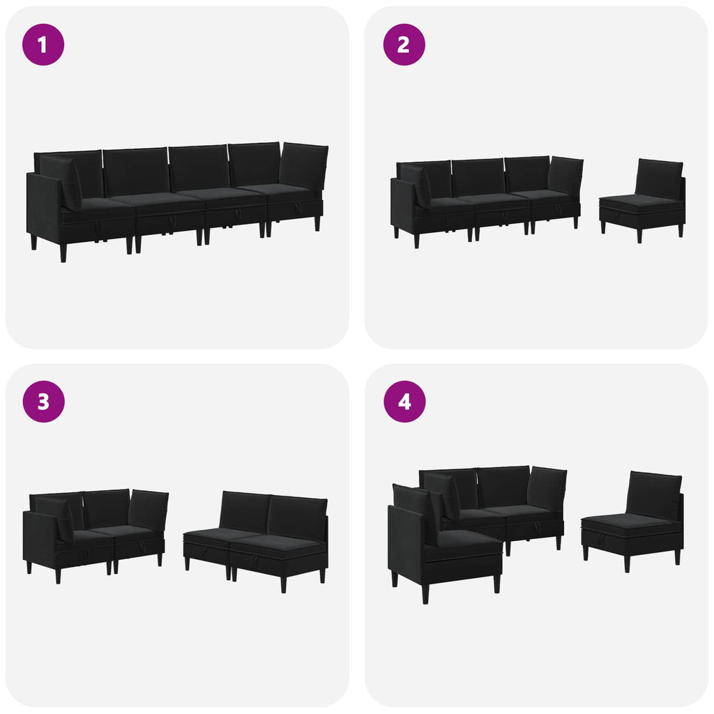 vidaXL Zestaw mebli do salonu z poduszką 4 pcs Czarny Welur