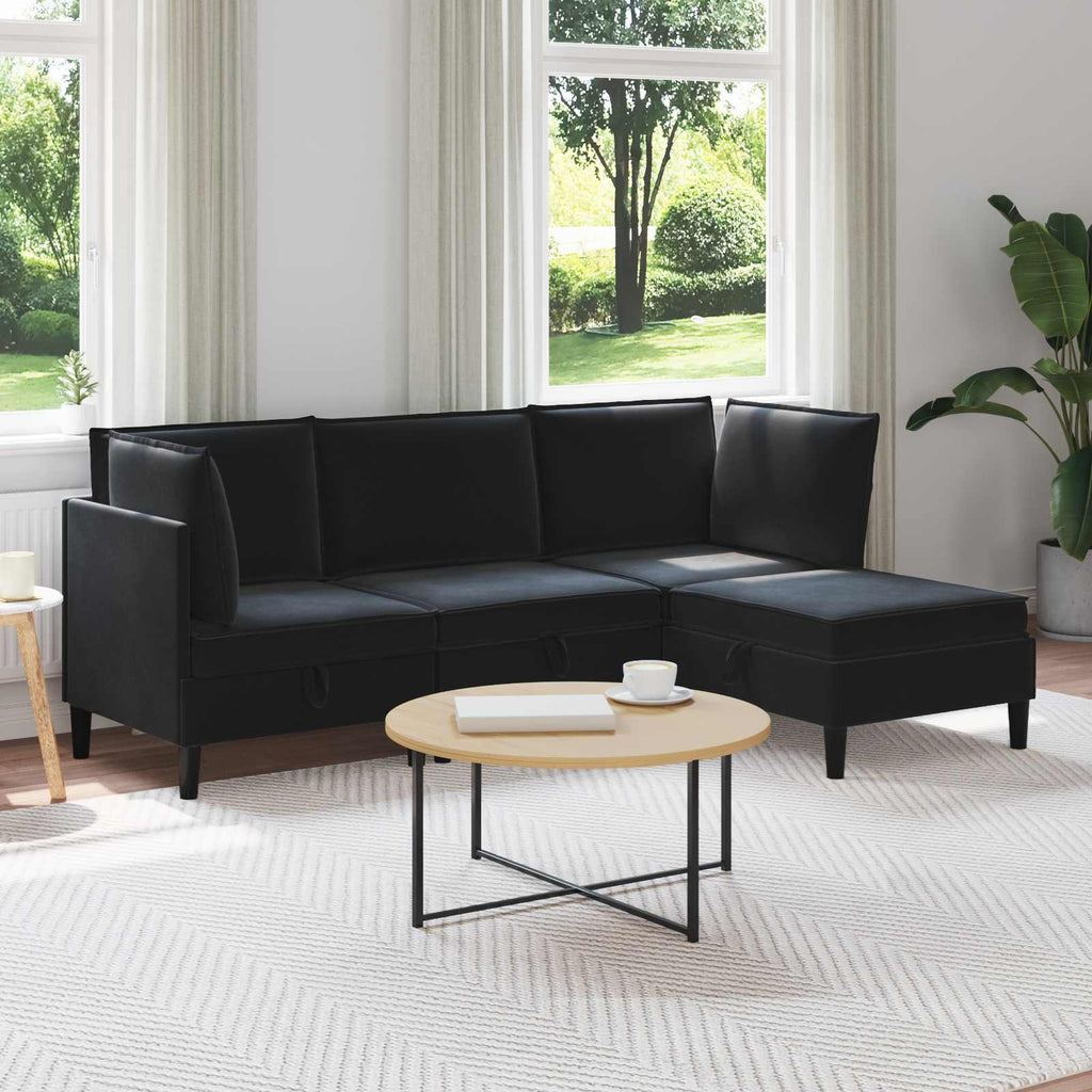 vidaXL Zestaw mebli do salonu z poduszką 4 pcs Czarny Welur