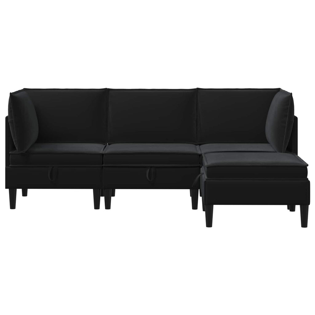 vidaXL Zestaw mebli do salonu z poduszką 4 pcs Czarny Welur