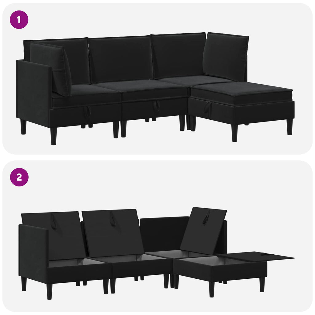 vidaXL Zestaw mebli do salonu z poduszką 4 pcs Czarny Welur