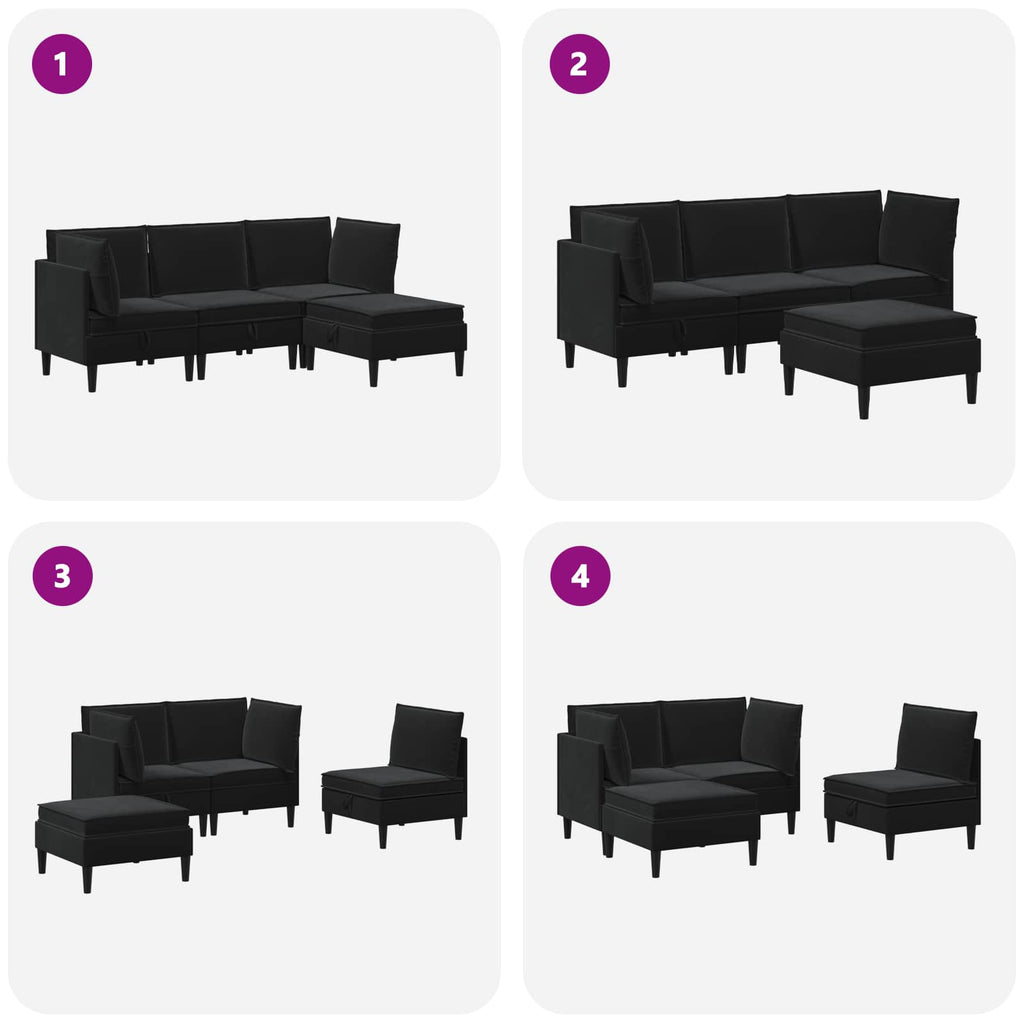 vidaXL Zestaw mebli do salonu z poduszką 4 pcs Czarny Welur