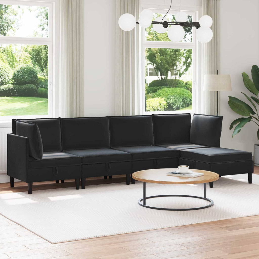 vidaXL Zestaw mebli do salonu z poduszką 5 pcs Czarny Welur