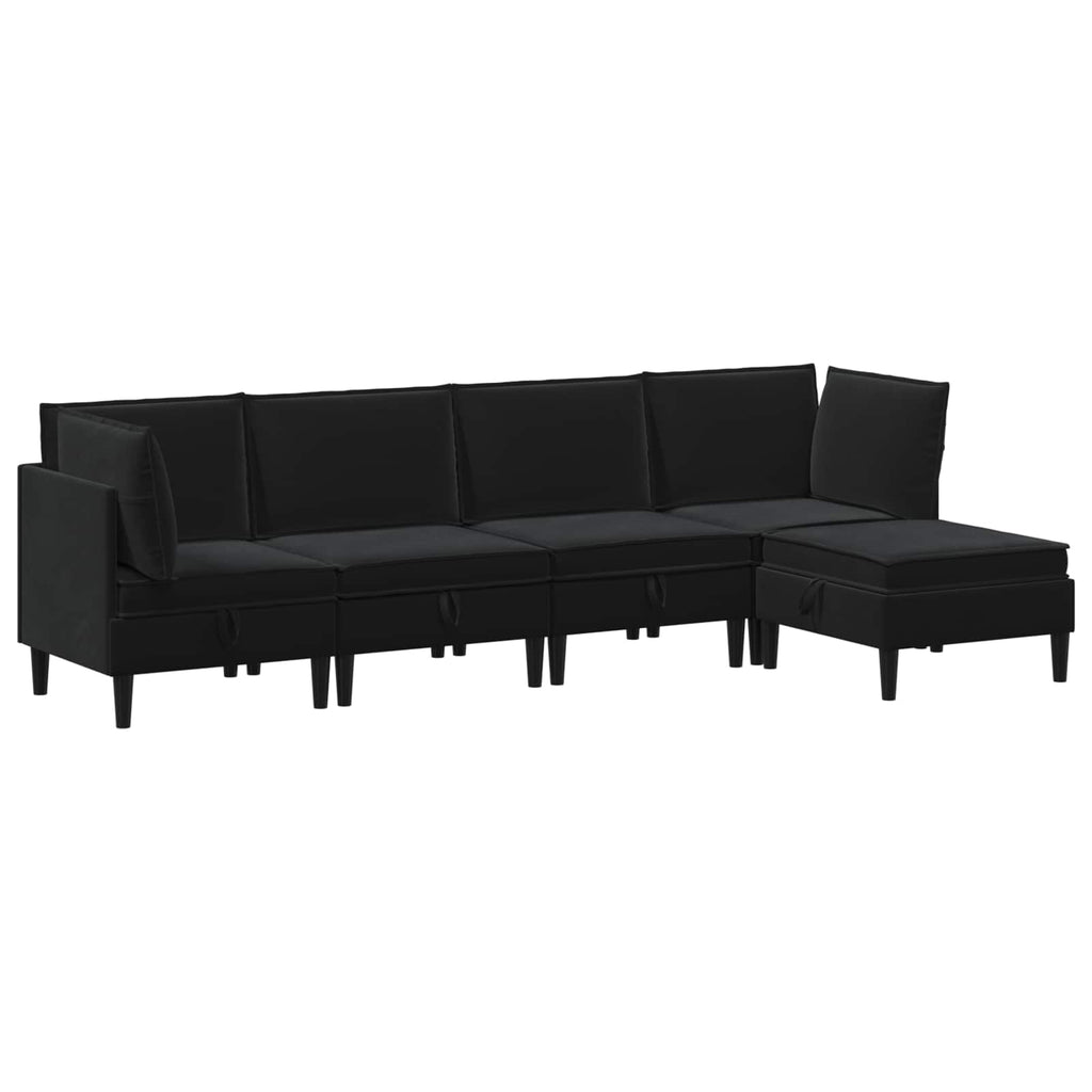 vidaXL Zestaw mebli do salonu z poduszką 5 pcs Czarny Welur