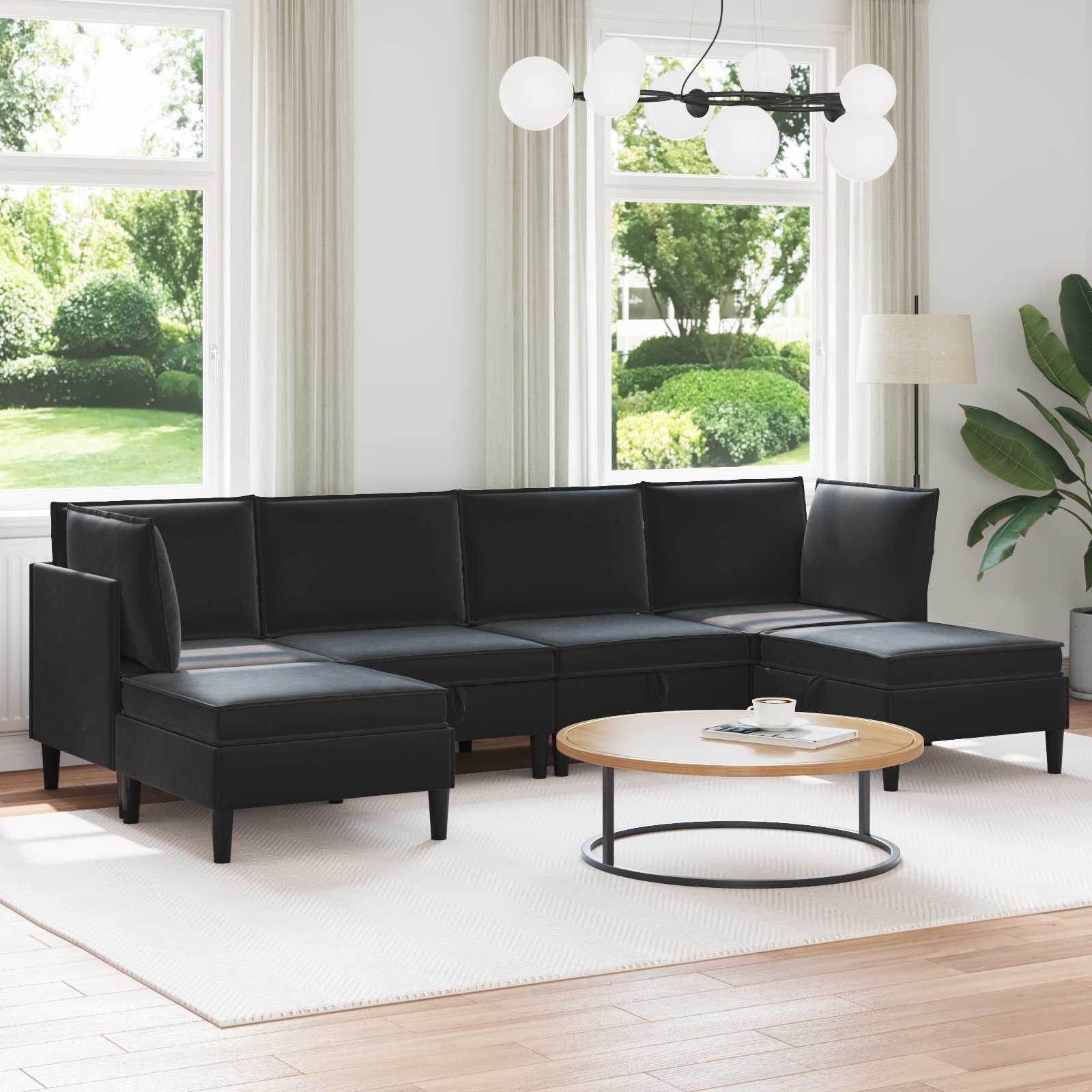 vidaXL Zestaw mebli do salonu z poduszką 6 pcs Czarny Welur