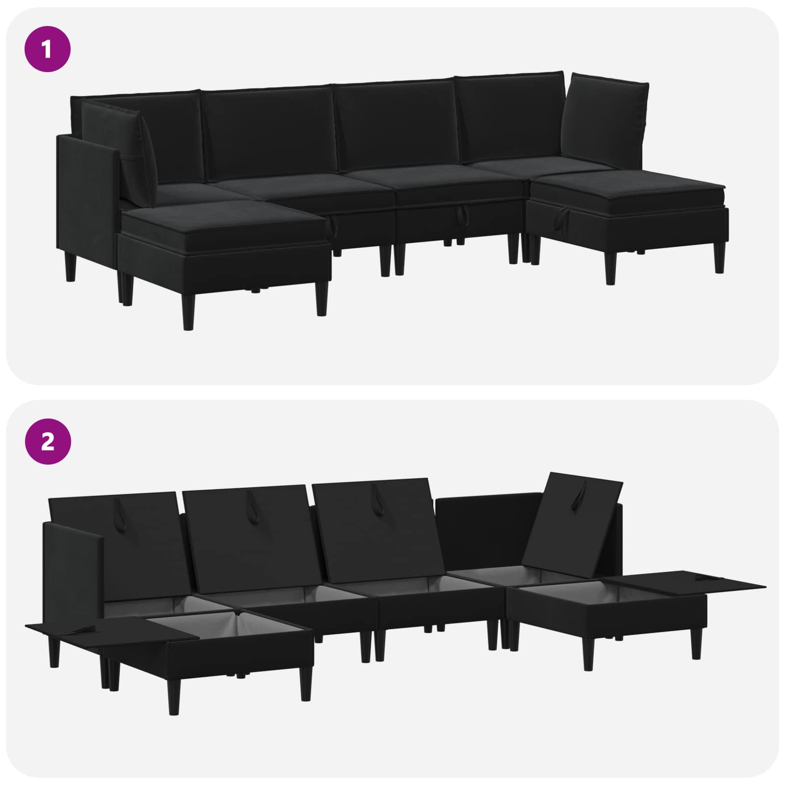 vidaXL Zestaw mebli do salonu z poduszką 6 pcs Czarny Welur