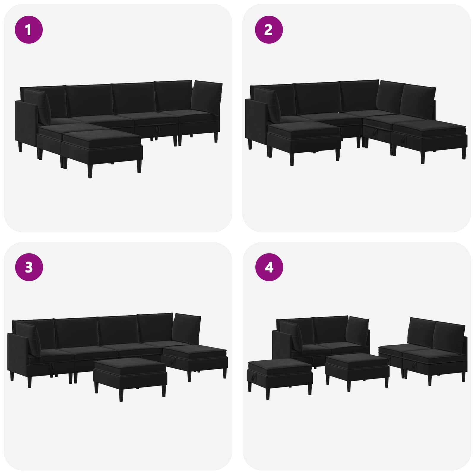vidaXL Zestaw mebli do salonu z poduszką 6 pcs Czarny Welur