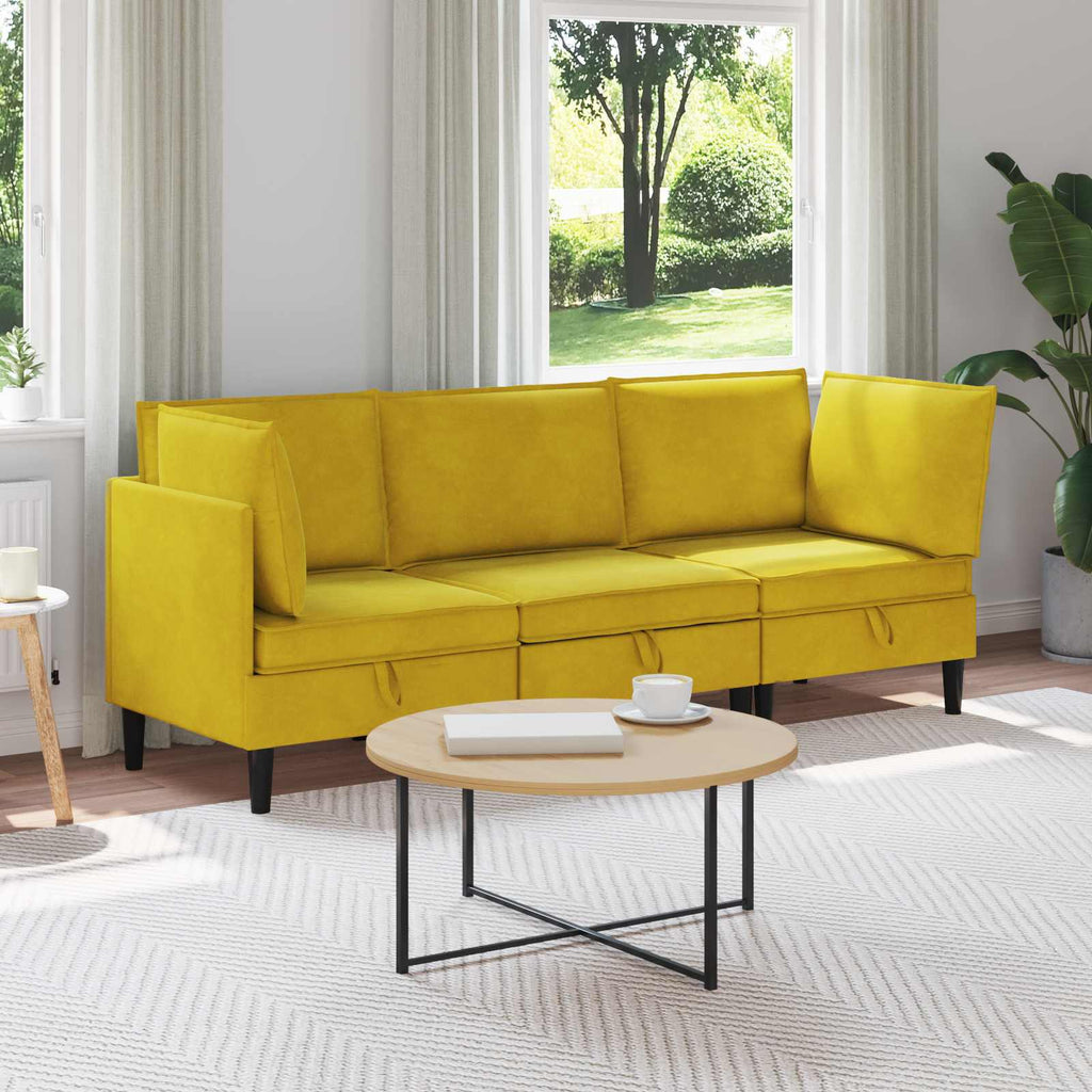vidaXL Zestaw mebli do salonu z poduszką 3 pcs żółty Welur