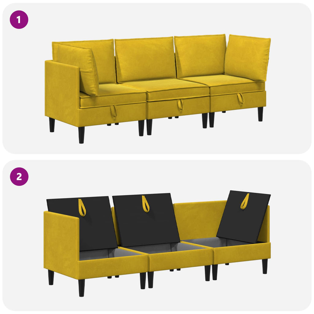 vidaXL Zestaw mebli do salonu z poduszką 3 pcs żółty Welur