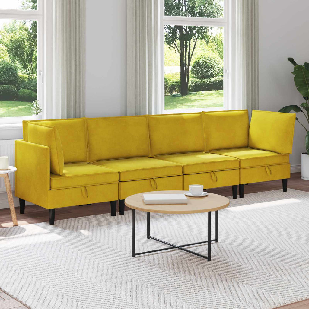 vidaXL Zestaw mebli do salonu z poduszką 4 pcs żółty Welur