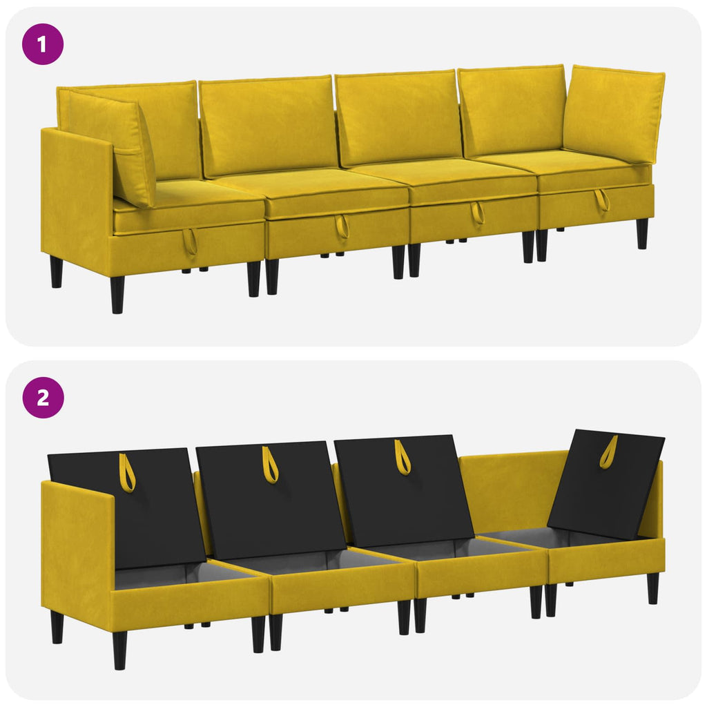 vidaXL Zestaw mebli do salonu z poduszką 4 pcs żółty Welur