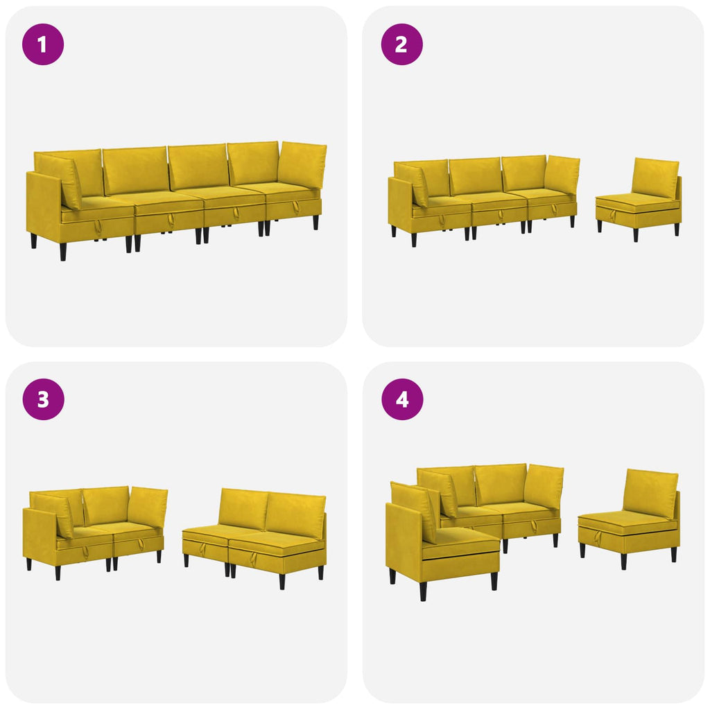 vidaXL Zestaw mebli do salonu z poduszką 4 pcs żółty Welur