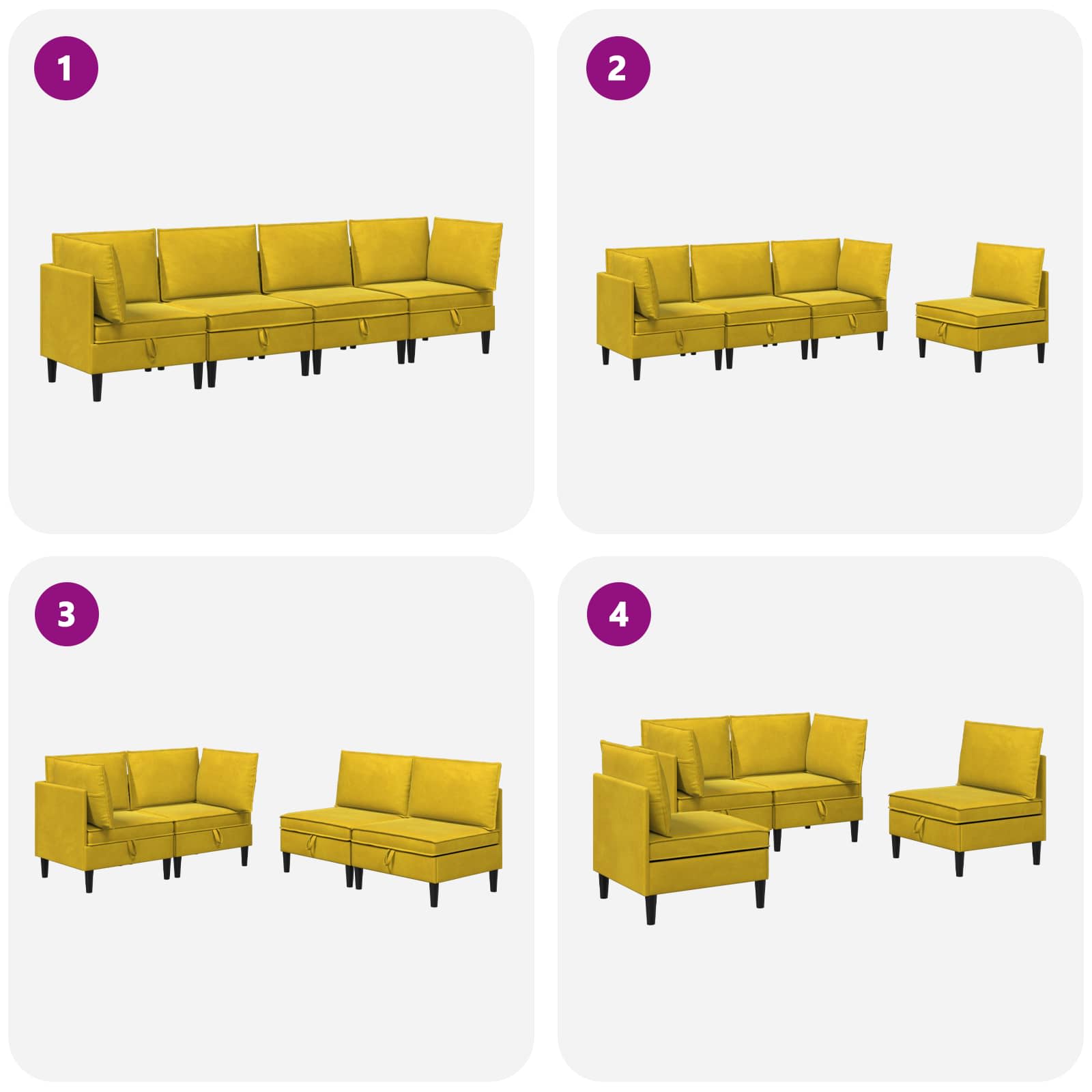 vidaXL Zestaw mebli do salonu z poduszką 4 pcs żółty Welur