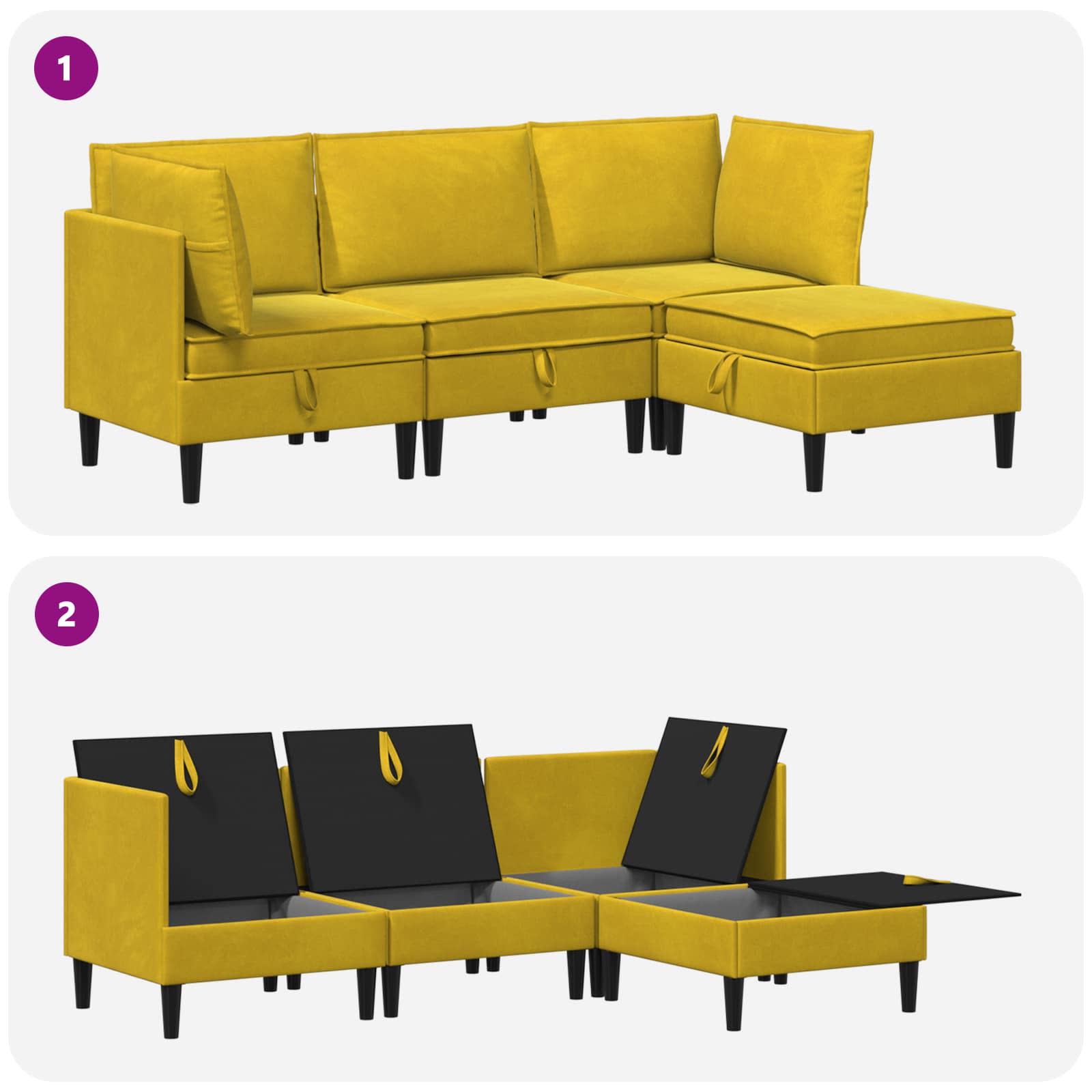 vidaXL Zestaw mebli do salonu z poduszką 4 pcs żółty Welur
